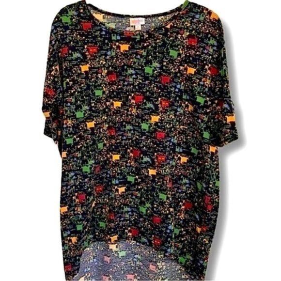 LulaRoe High-Lo Shirt Geometric Pattern Blue and Green Size XS - Picture 1 of 3